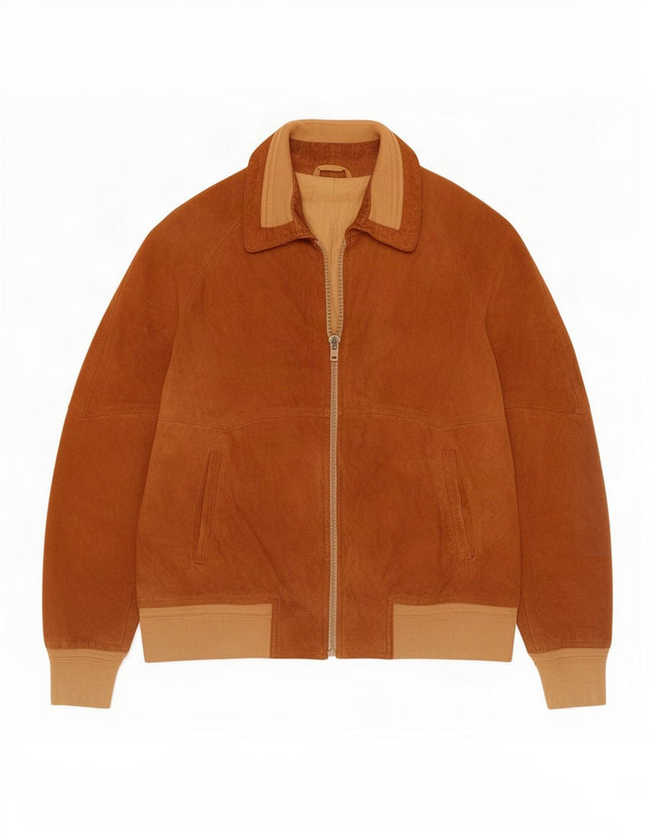 Bomber vintage pentru bărbați din piele intoarsa IT 52 XL maro colorblock