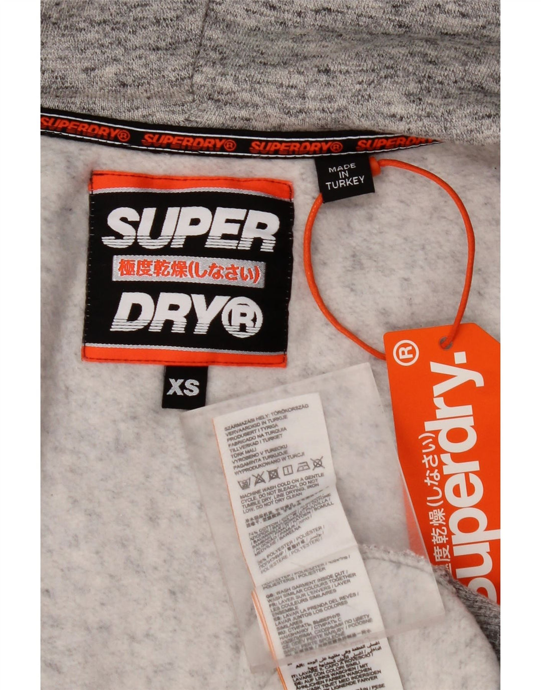SUPERDRY Pulover cu capota cu fermoar cu grafic grafic pentru bărbați XS, bumbac cu pete gri