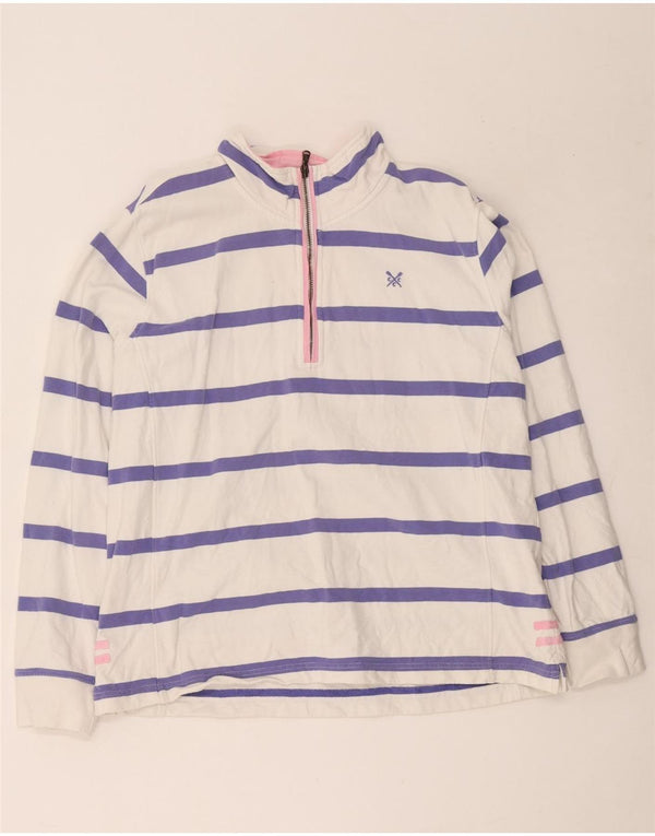 Crew Clothing Hanorac pentru femei cu fermoar și gât Pulover UK 16 mare cu dungi albe