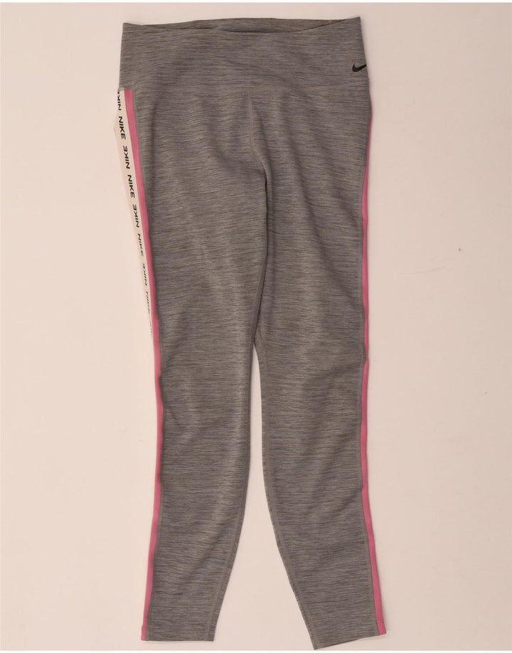 Leggings cu grafică Nike Dri Fit pentru femei UK 12 Poliester cu pături gri mediu