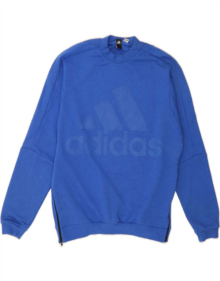 ADIDAS Mens Graphic Sweatshirt Jumper Medium Blue Vintage Adidas and Second-Hand Adidas from Messina Hembry 