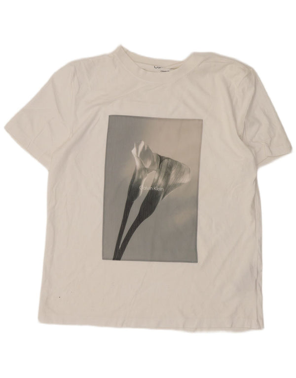 Calvin Klein Mens Classic Fit Graphic T-Shirt Top Small White Cotton