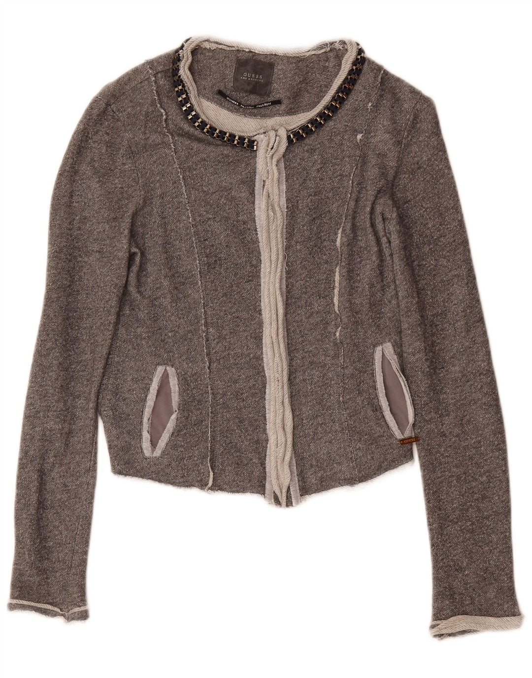 GUESS Womens Cardigan Sweater UK 8 Small Grey Colourblock