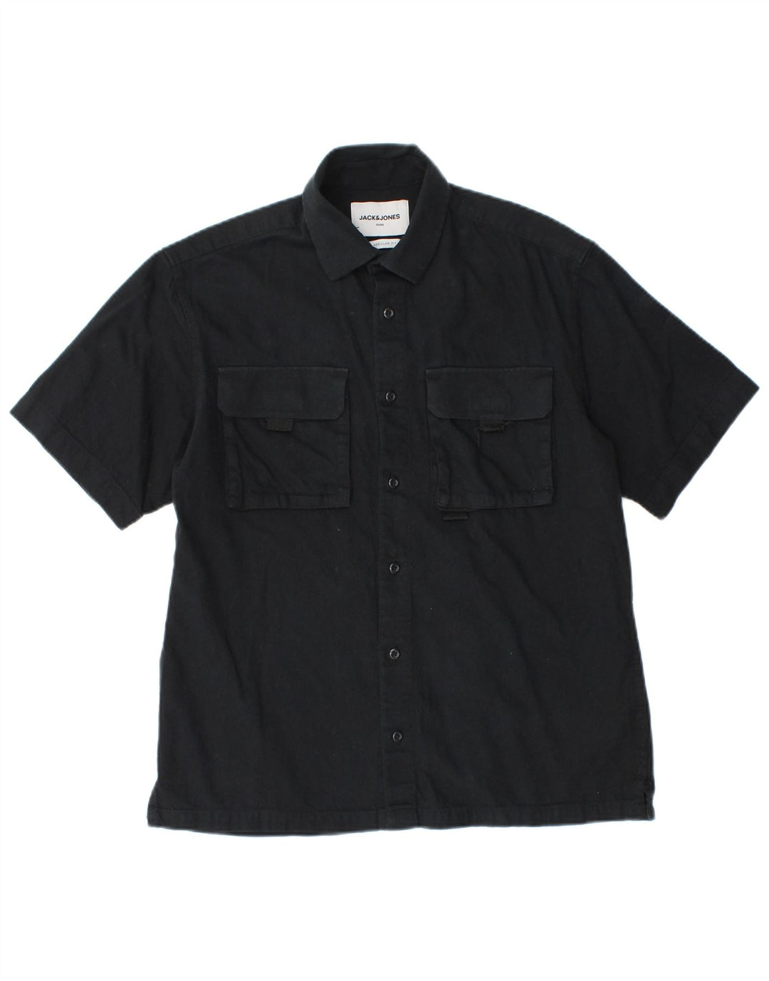Cămașă cu mânecă scurtă Jack & Jones pentru bărbați, bumbac negru mic
