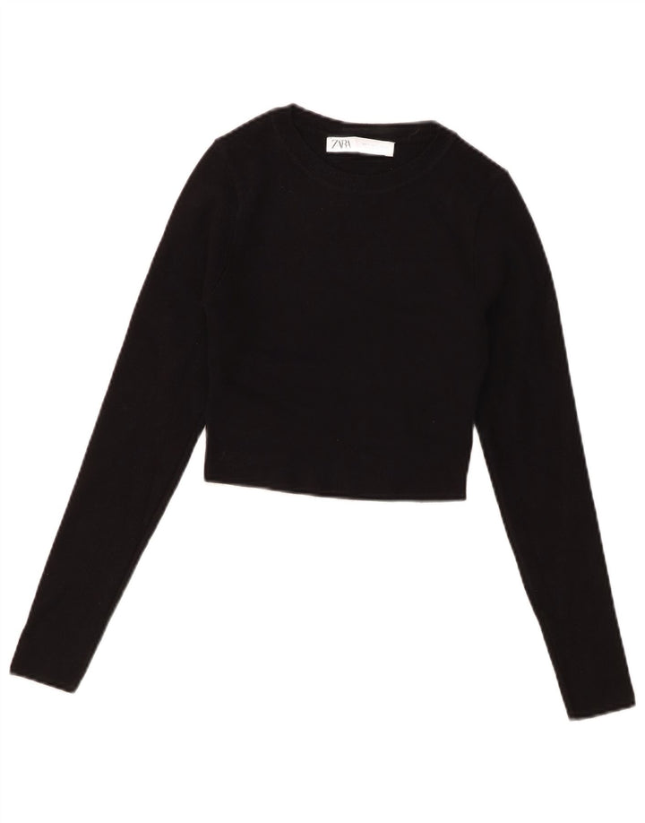 Crop Top pentru femei Zara cu mânecă lungă UK 8 mic, negru, viscoză