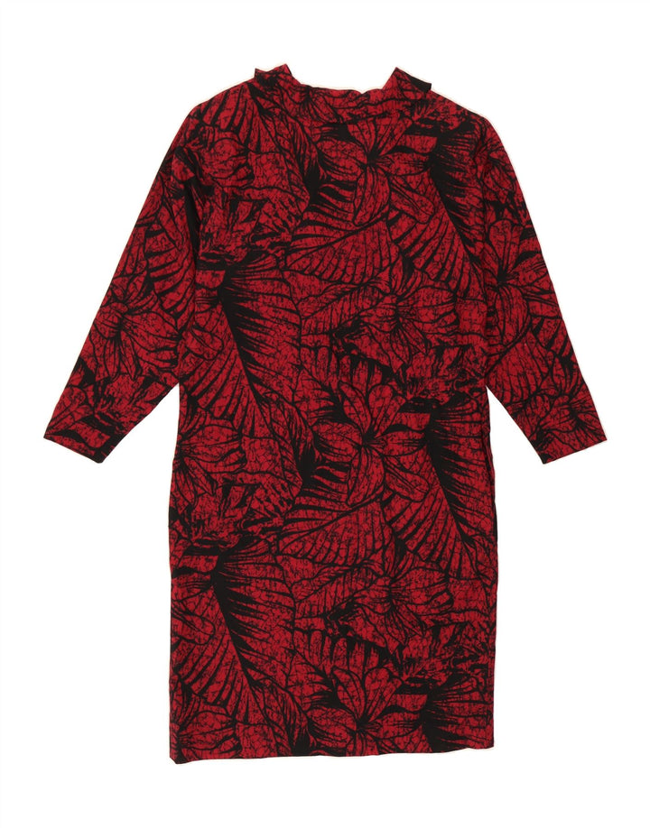 VINTAGE Womens Abstract Pattern Long Sleeve Basic Dress UK 14 Medium Red Vintage Vintage and Second-Hand Vintage from Messina Hembry 