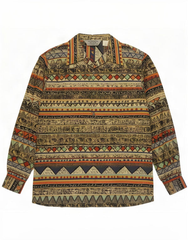 Vintage Womens Shirt UK 16 Large Multicolored Geometric Silk