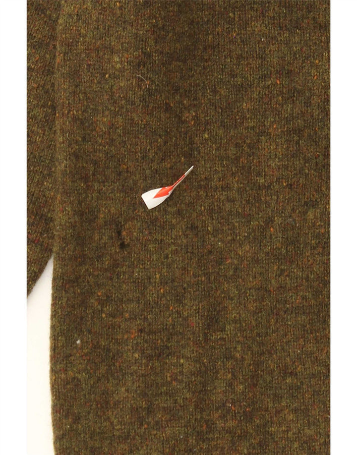 Pulover Fred Perry pentru bărbați, cu gât rotund, din lână de miel cu pături kaki