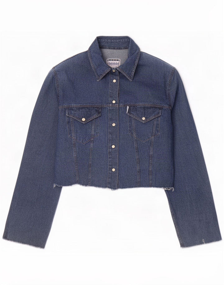 Vintage Womens Crop Denim Jacket UK 16 Large Blue