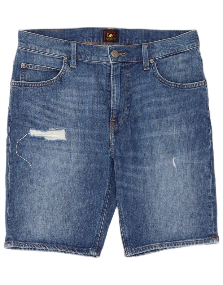 Pantaloni scurți din denim învechit pentru femei Lee Rider W31, bumbac albastru mediu