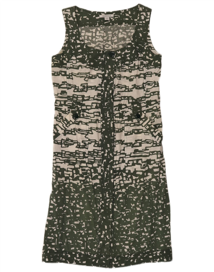 MARELLA Rochie cămașă fără mâneci pentru femei UK 12 Medium Green Geometric