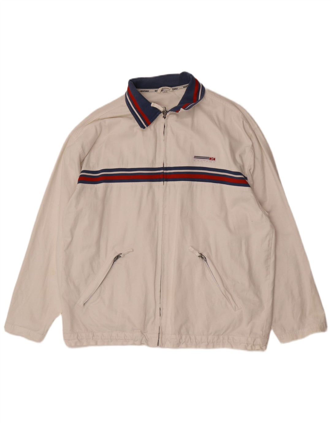 Jachetă de trening pentru bărbați vintage, XL, bumbac color bloc alb