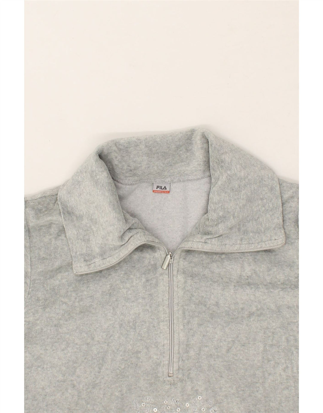 FILA Womens Zip Neck Sweatshirt Jumper UK 10 Small Grey Cotton Vintage Fila and Second-Hand Fila from Messina Hembry 
