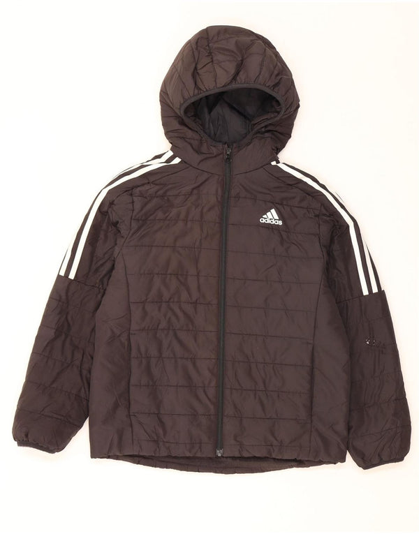 Adidas Boys Hooded Padded Jacket 10-11 Years Medium Black Polyester