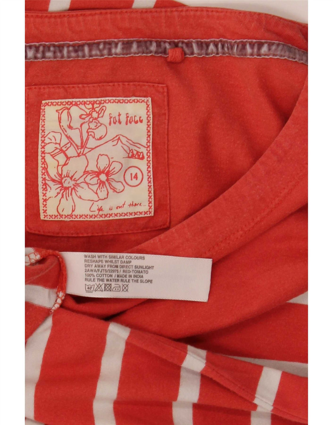 Fat Face Femei Regular Top cu mânecă lungă UK 14 Medium Red Striped Bumbac