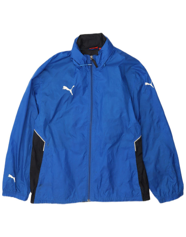 Jachetă de ploaie cu glugă Puma pentru bărbați UK 38, albastru mediu, nailon color bloc