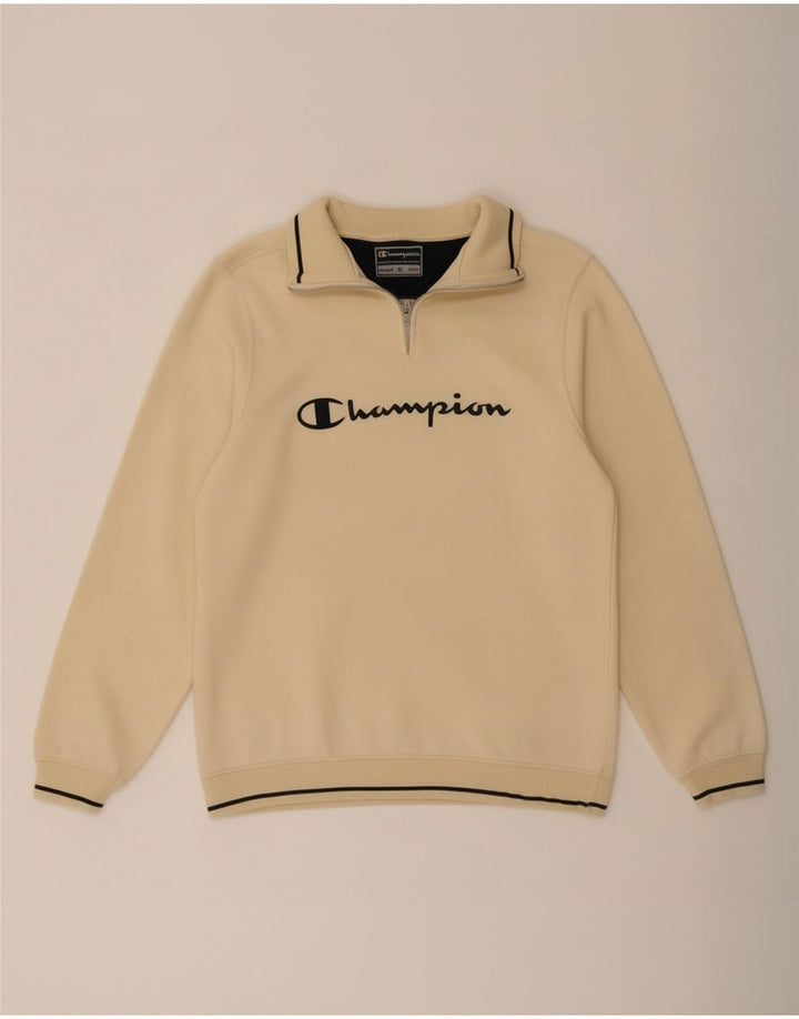 Pulover pentru bărbați Champion, cu grafic, cu fermoar, cu gât, bumbac, bej