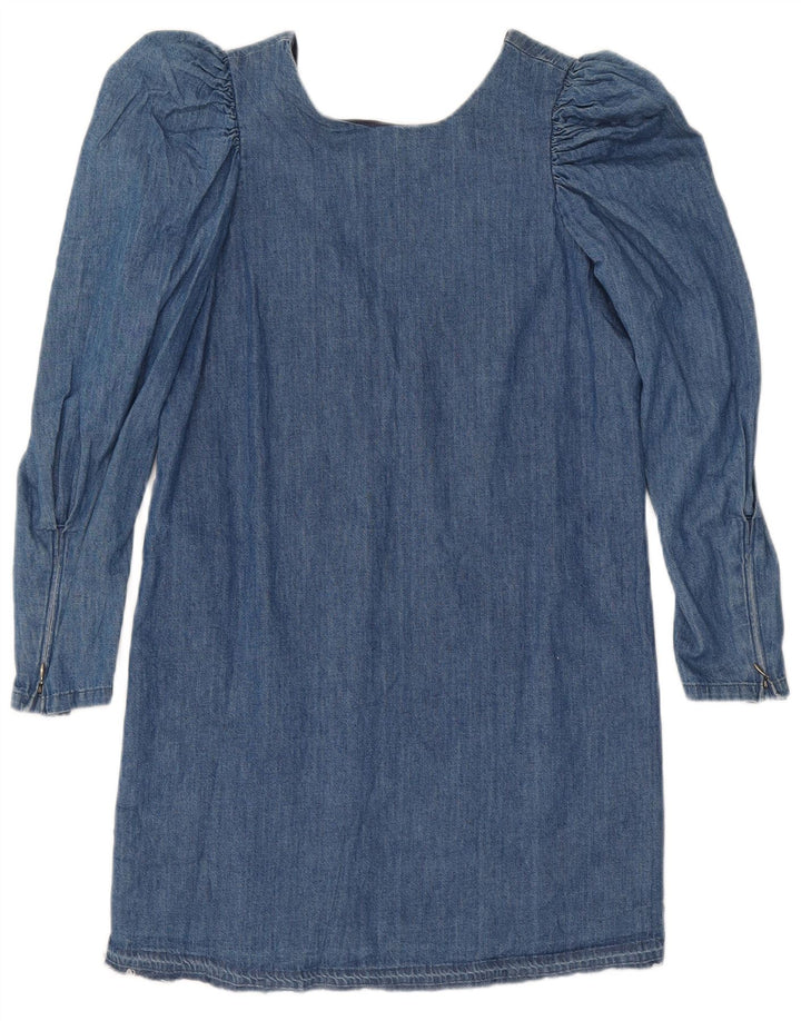 Rochie vintage de denim cu mâneci lungi pentru femei UK 12 Medium Blue