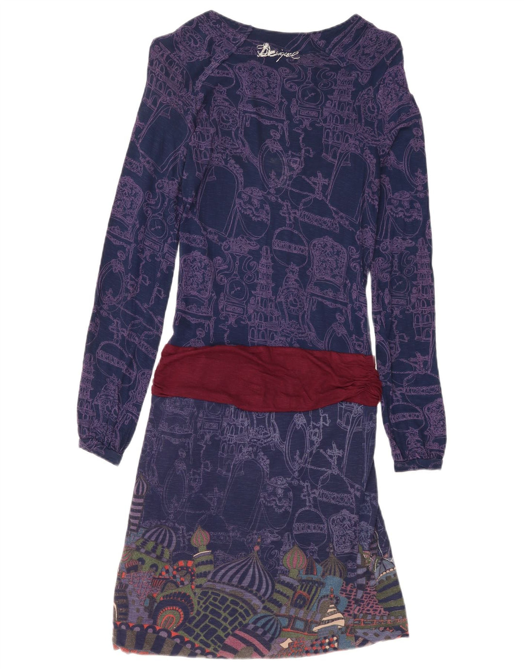 Rochie Desigual pentru femei, cu model abstract, cu talie scazuta UK 8, albastru bleumarin mic