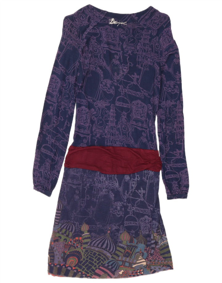 Rochie Desigual pentru femei, cu model abstract, cu talie scazuta UK 8, albastru bleumarin mic