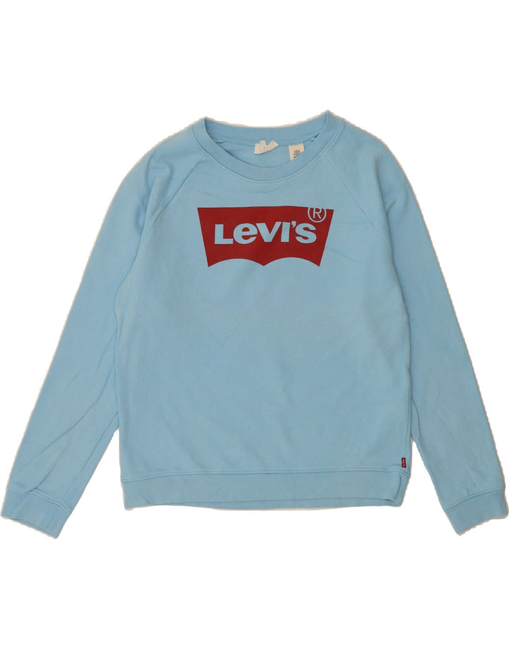 LEVI'S Womens Oversized Graphic Sweatshirt Jumper UK 6 XS Blue Cotton Vintage Levi's and Second-Hand Levi's from Messina Hembry 