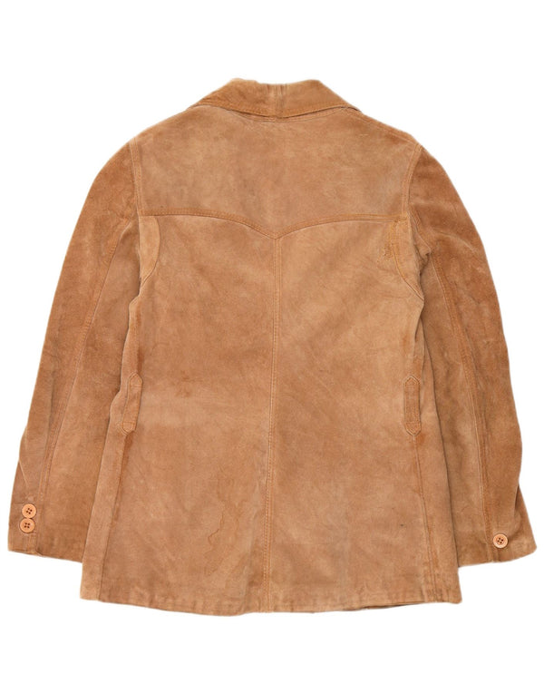 Blazer Vintage pentru femei cu 3 nasturi din piele intoarsa, UK 12, maro mediu