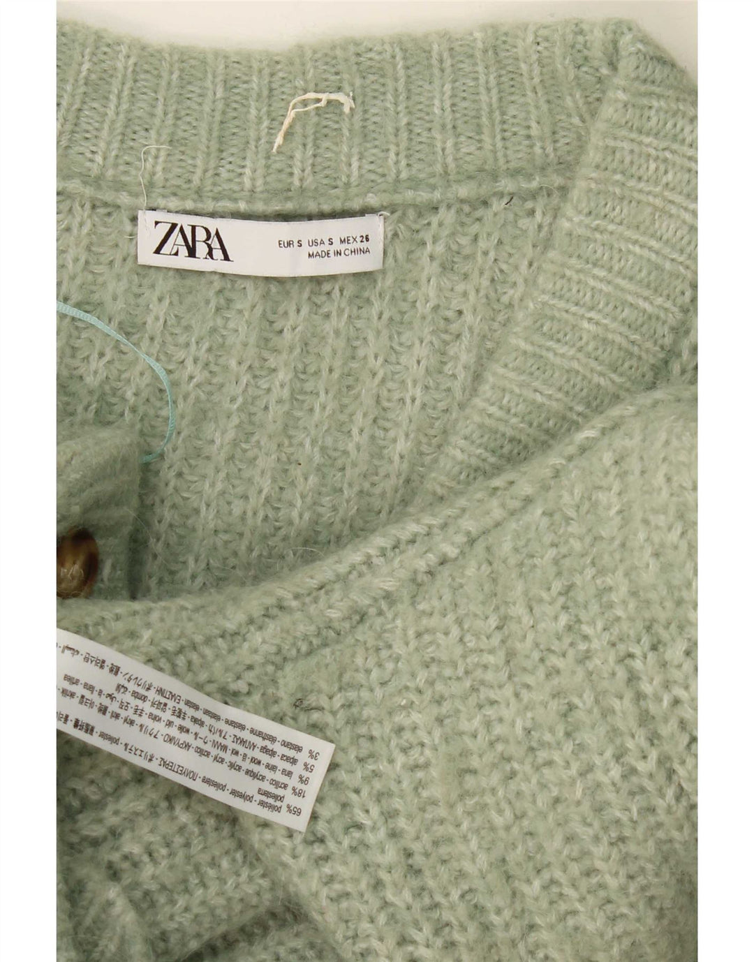 Pulover cardigan supradimensionat pentru femei Zara UK 10 Poliester cu pături verzi mici