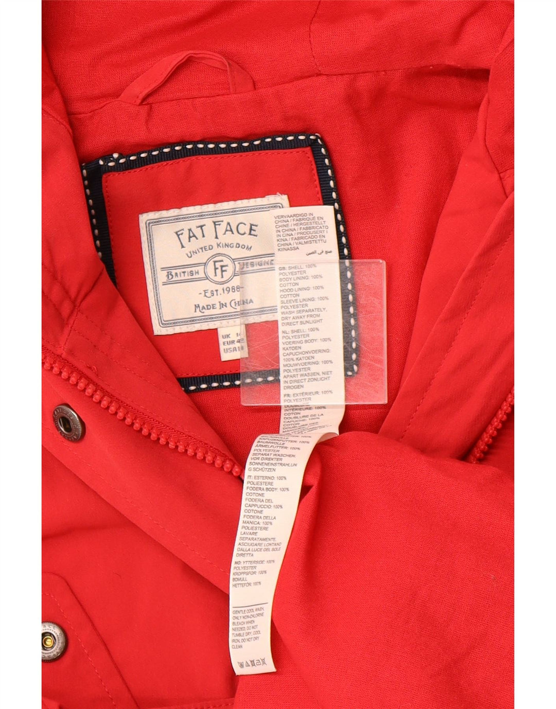 FAT FACE Womens Hooded Windbreaker Jacket UK 14 Large  Red Polyester