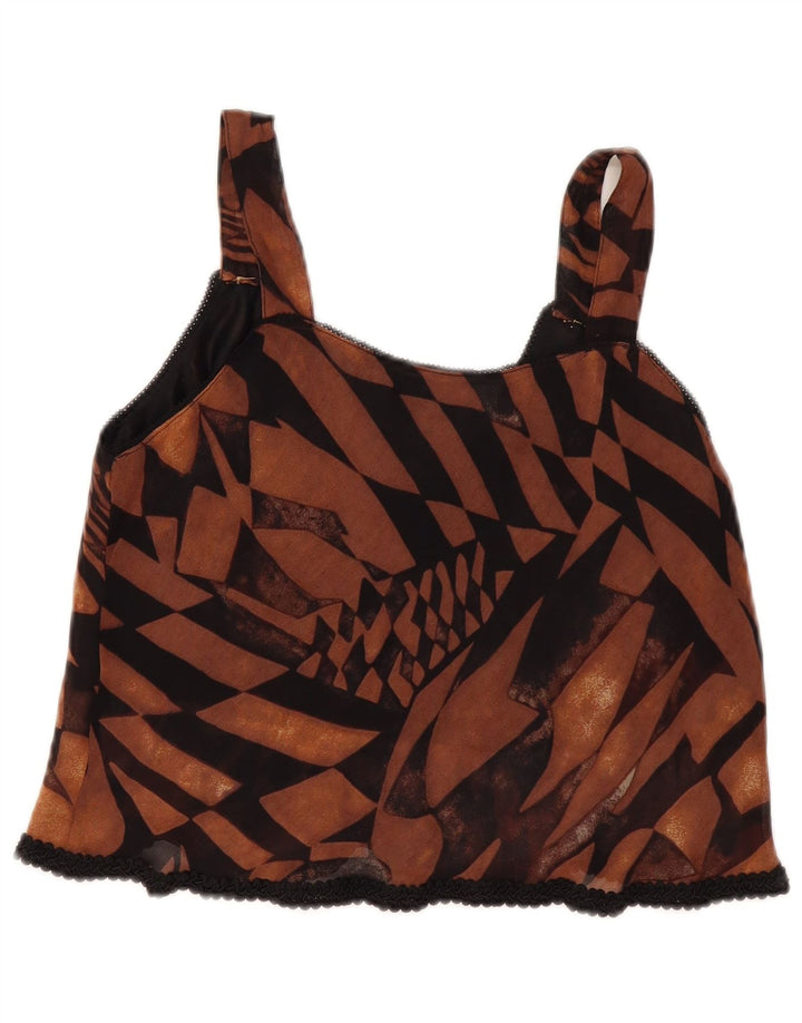 Vintage Crop Cami Top pentru femei UK 12 Medium Brown Geometric