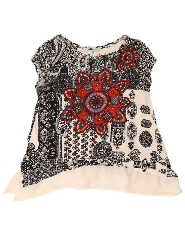 Bluză asimetrică pentru femei Desigual UK 12 Bumbac Paisley alb mediu
