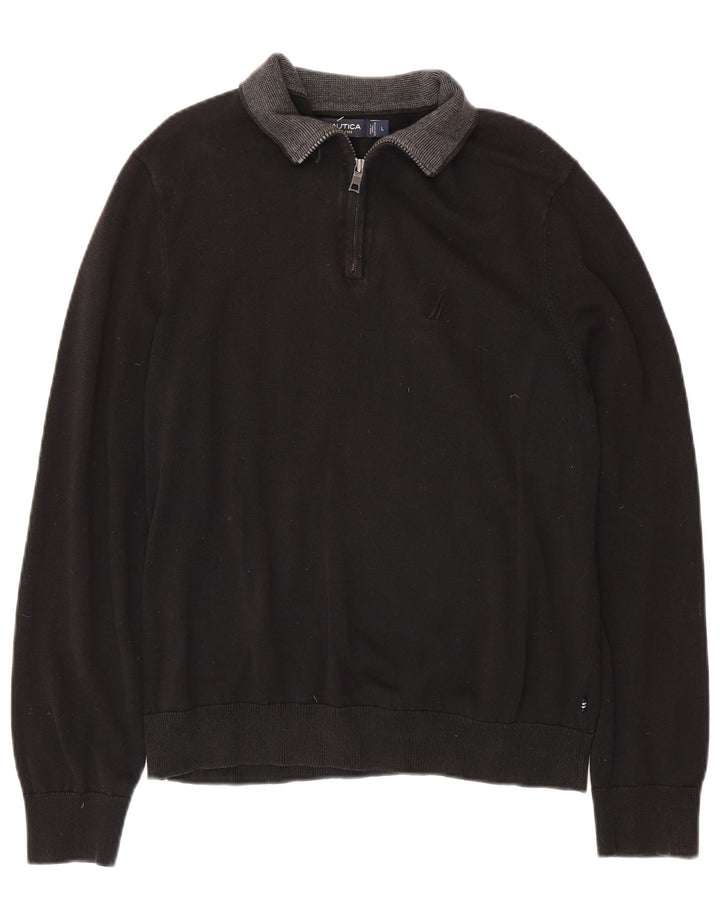 Pulover pentru bărbați NAUTICA, cu fermoar, cu gât, bumbac mare, negru