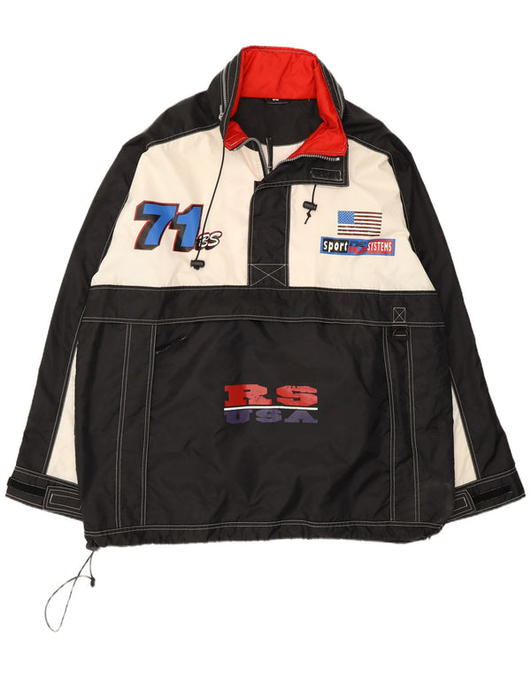 Jachetă anorak grafică cu glugă vintage pentru bărbați din SUA UK 42 XL negru colorblock