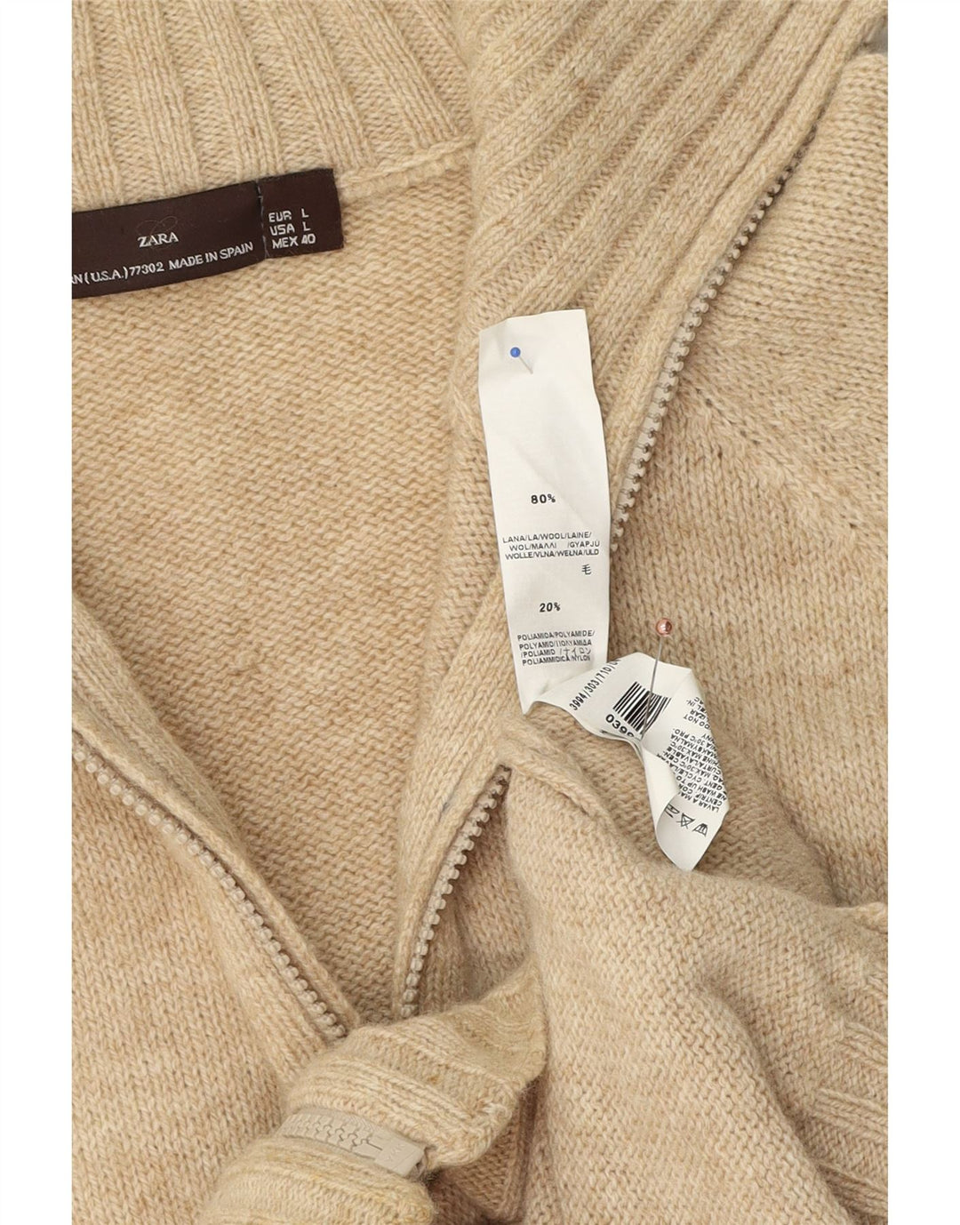 Pulover cardigan pentru bărbați Zara, lână mare, bej
