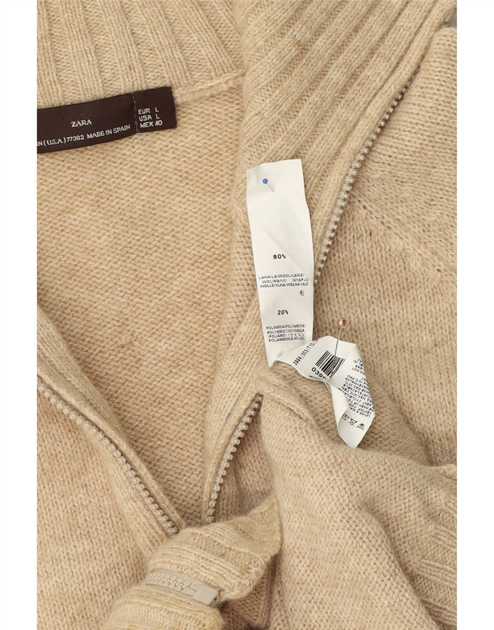 Pulover cardigan pentru bărbați Zara, lână mare, bej