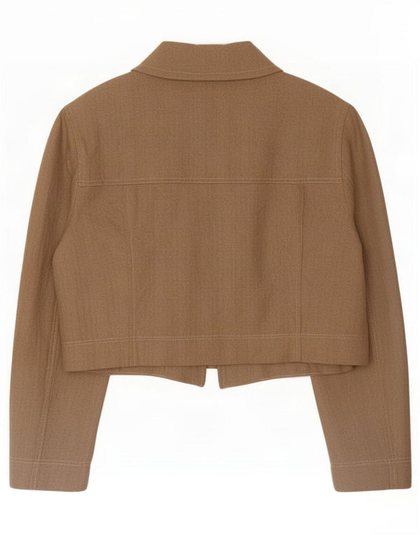 Jachetă Bomber Crop pentru Damă Zara UK 14 Mare Bej Pinstripe Viscoză