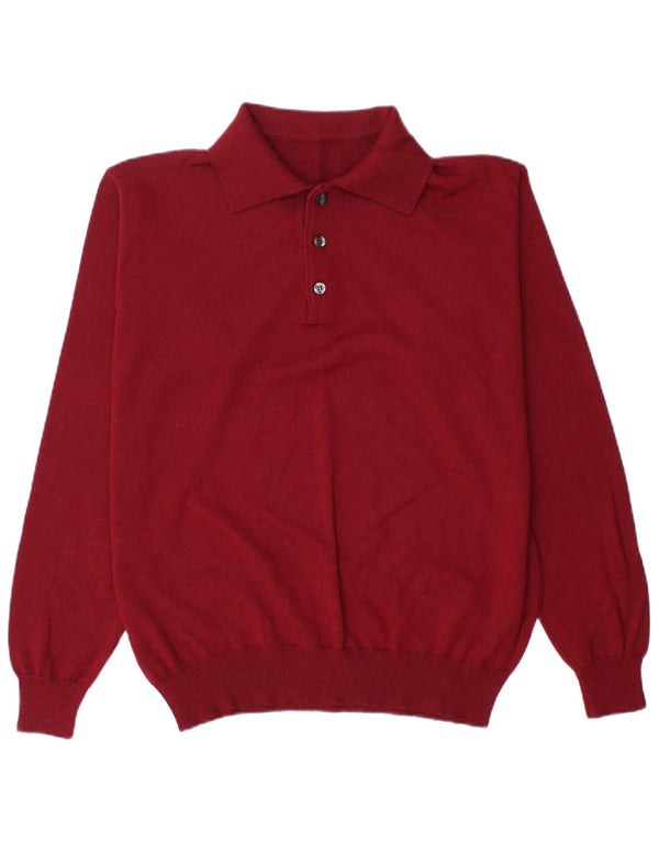 Vintage Mens Polo Neck Jumper Sweater Medium Burgundy
