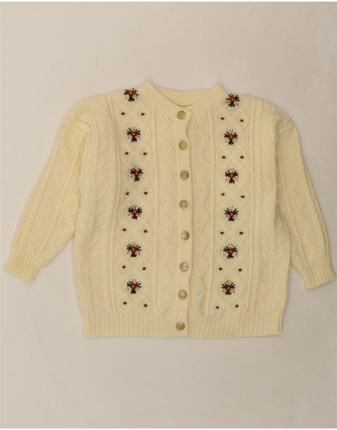 VINTAGE Womens Oversized Cardigan Sweater UK 14 Medium Off White Fair Isle Vintage Vintage and Second-Hand Vintage from Messina Hembry 