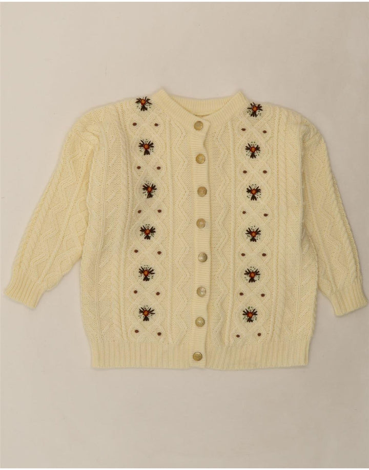 VINTAGE Womens Oversized Cardigan Sweater UK 14 Medium Off White Fair Isle Vintage Vintage and Second-Hand Vintage from Messina Hembry 