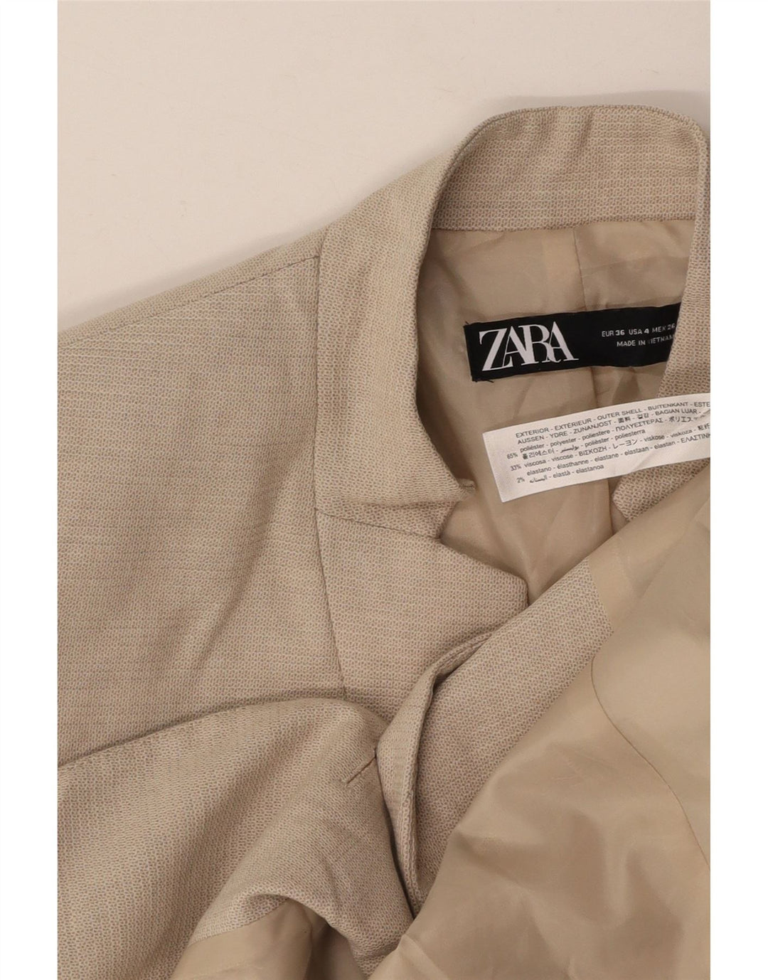 Jachetă Blazer Femei ZARA 1 Button EU 36 XS Bej Poliester