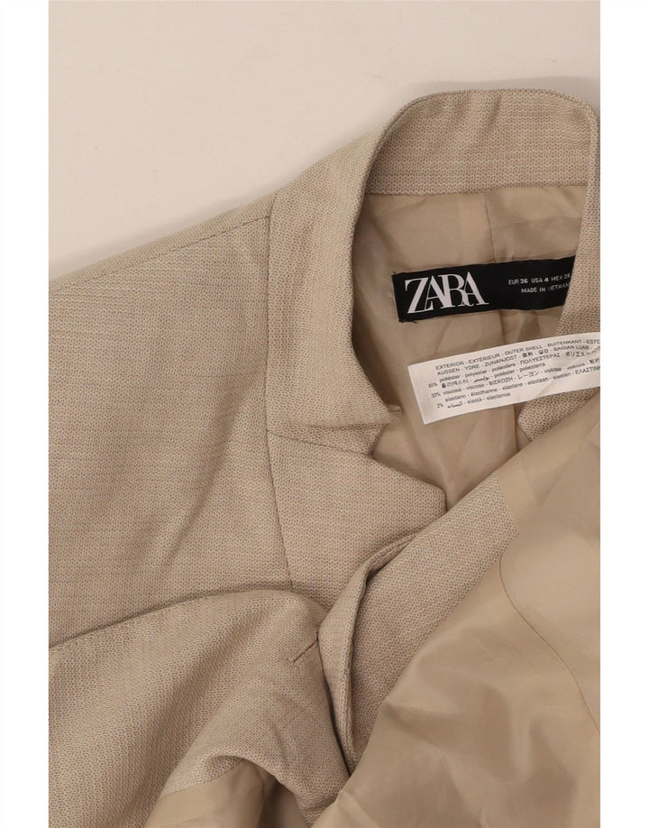 Jachetă Blazer Femei ZARA 1 Button EU 36 XS Bej Poliester
