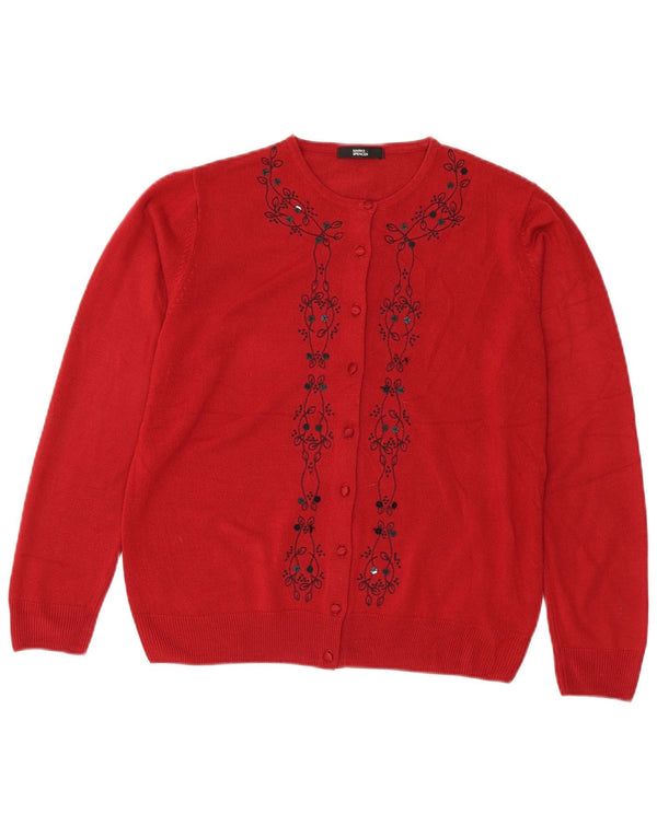 Pulover cardigan pentru femei Marks & Spencer UK 14 Medium Red Floral Acrilic