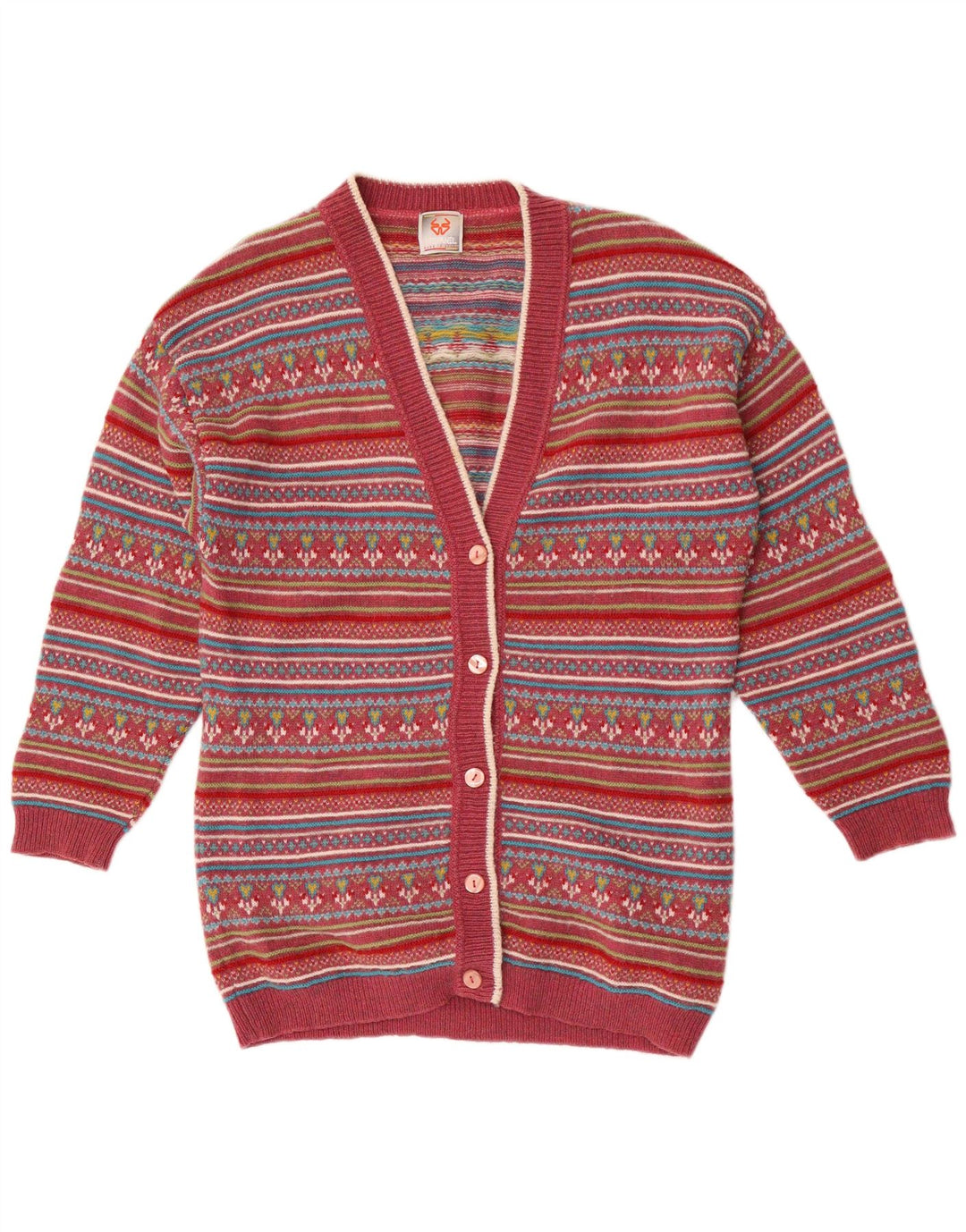 Pulover cardigan pentru femei Stefanel UK 14 Medium Red Fair Isle Lână