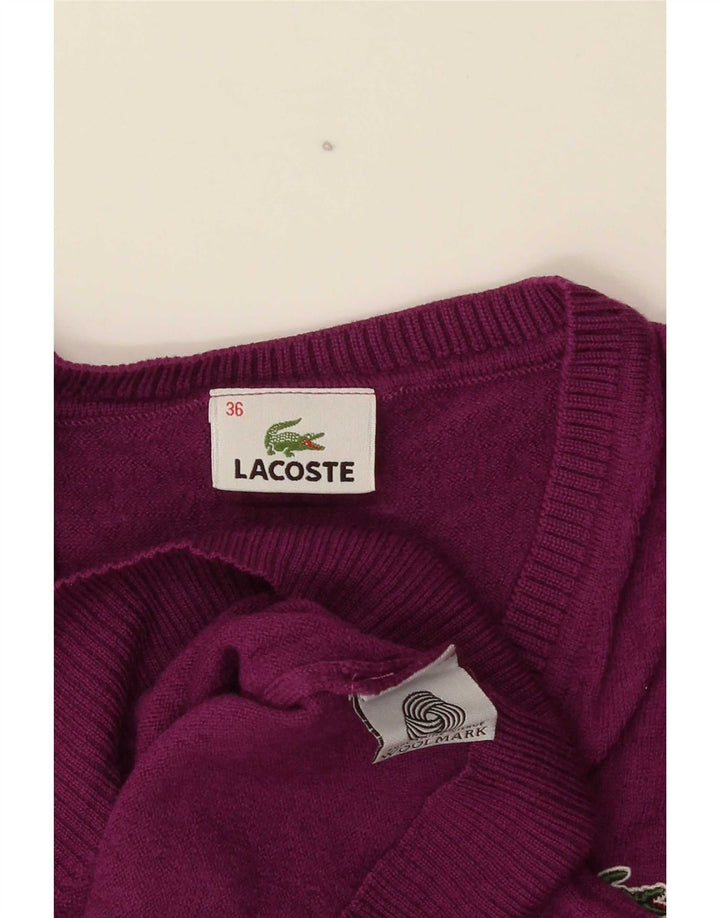 Pulover pentru femei Lacoste cu decolteu în V Mărimea 36 Lână violet mic