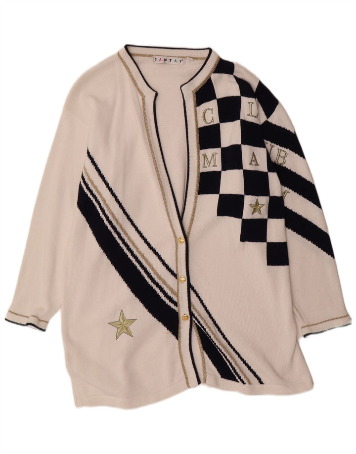 VINTAGE Pulover cardigan cu paragate supradimensionat pentru femei UK 14 Medium White