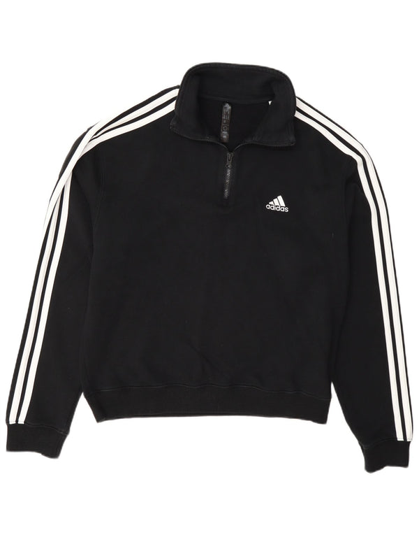 Pulover Adidas pentru femei, cu fermoar, cu gât, UK 12/14, bumbac mediu negru