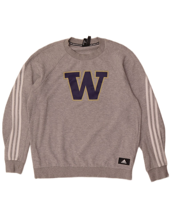 Hanorac grafic Adidas pentru bărbați Washington Huskies Pulover mare bumbac gri