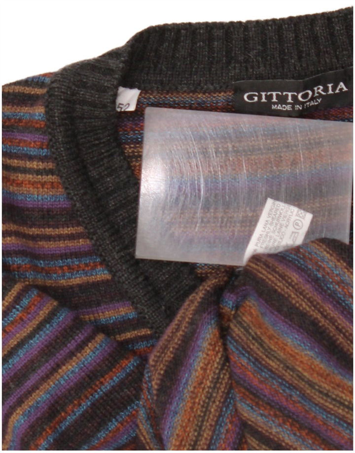 Pulover VINTAGE pentru bărbați cu decolteu în V IT 52 Lână mare cu dungi multicolore