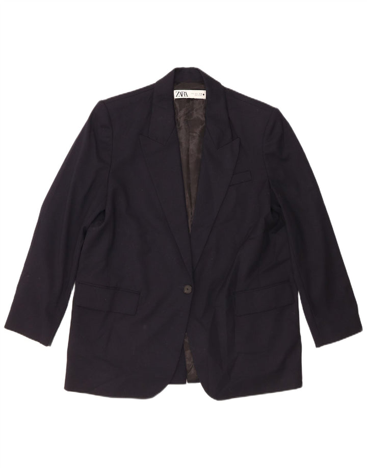 Blazer pentru femei Zara cu 1 nasture UK 16 mare, poliester bleumarin