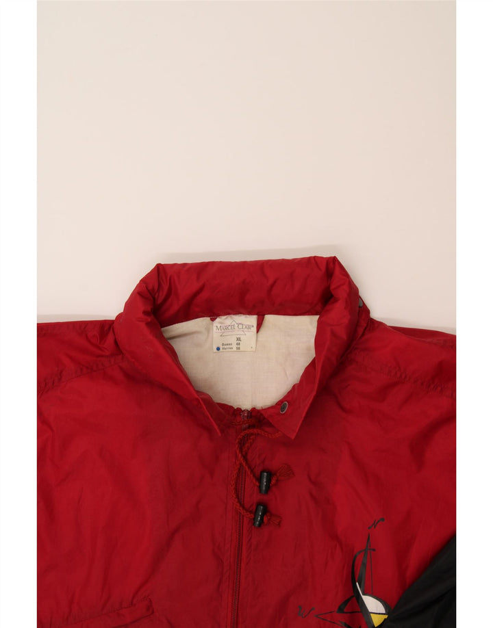 MARCEL CLAIR Mens Hooded Tracksuit Top Jacket XL Red Colourblock Polyamide Vintage Marcel Clair and Second-Hand Marcel Clair from Messina Hembry 