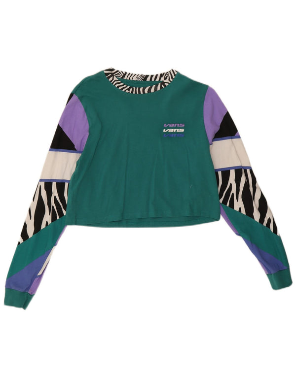 Crop Top pentru femei Vans cu mânecă lungă UK 10 mic verde, bumbac cu imprimeu animal